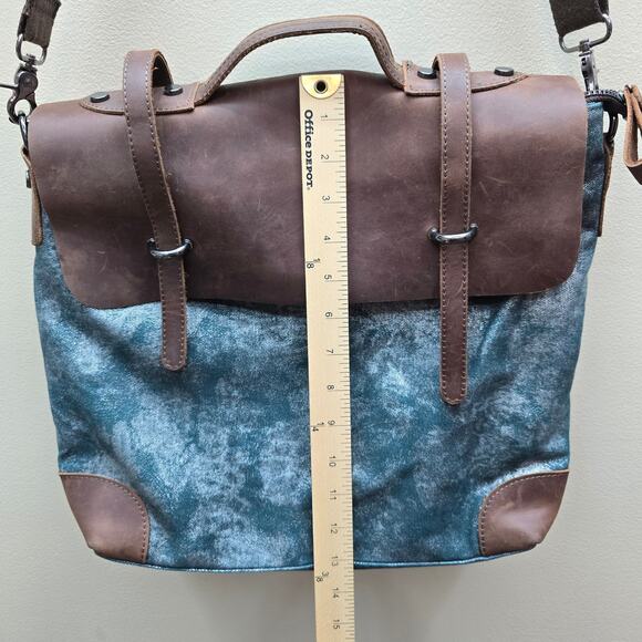 Jesslyn Blake Anthropologie Canvas & Leather Crossbody Messenger Bag Brown Blue - Picture 7 of 15